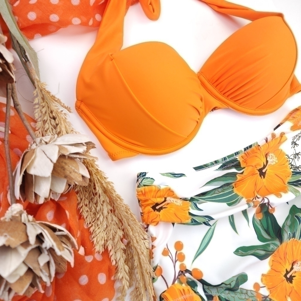 New Orange Floral 2pc Swimsuit Sz  XS / S - Picture 6 of 16